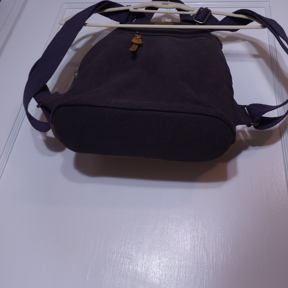 TSD Brand Earth & Style Canvas Leather Backpack Navy Blue & Tan Rugged Rucksack - Picture 11 of 11